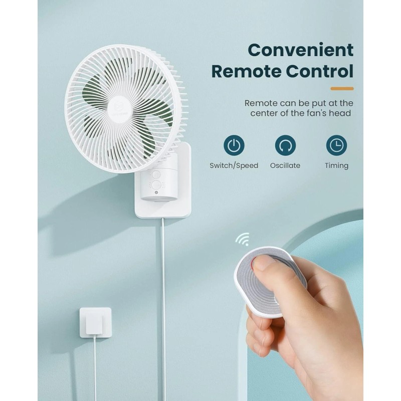 LEMOISTAR 8 Inch Small Wall Mounted Fan with Remote Control,