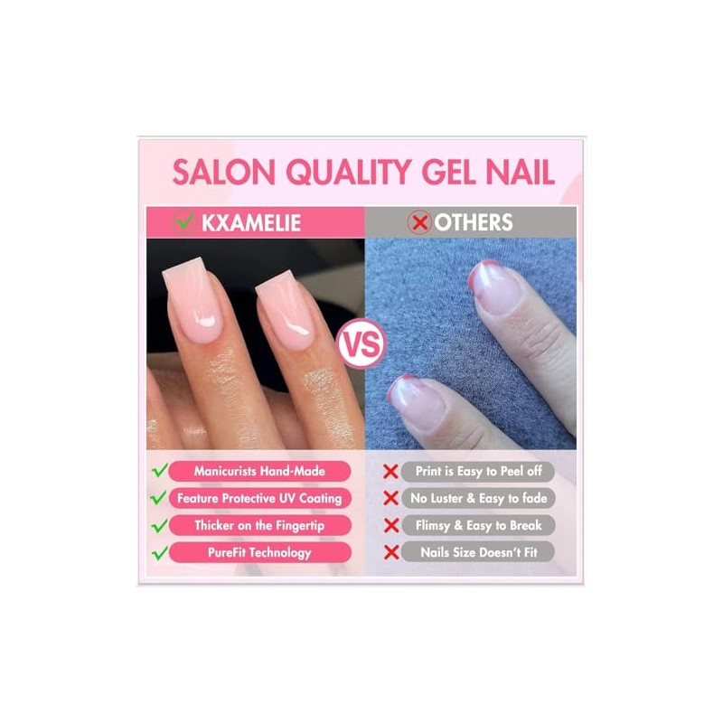 Uñas Postizas Cortas Cuadradas Rojas Mate, Uñas de Gel, Uñas