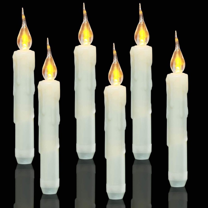 6 Pcs LED Taper Candles Smokeless Reusable Warm Light Long