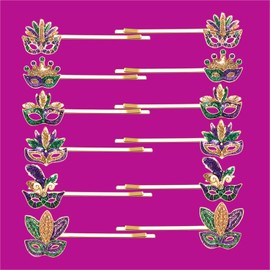 Mardi Gras Hair Clips Cute Fleur De Lis Sequin Barrettes Glitter Crown Mask Hairpin Carnival Festive Holiday Party Parade Hair Accessories (Mardi gras mask hairclips 6 pairs)