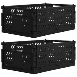 Brandsseller Foldable Folding Box, 35 x 23 x 14 cm, Sturdy Shopping Basket, Stackable Transport Basket, Storage Box Set, Black, Set of 2