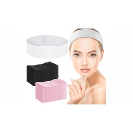 WILLBOND 200 Pieces Disposable Spa Facial Headbands Stretch Non Woven Facial Headband Skin Care Hair Band with Soft Convenient Closure for Women Salons (White, Pink, Black)