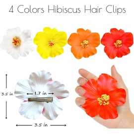 4Pcs Hawaiian Flower Hair Clips for Women,Plumeria Hibiscus Hair Clips Rose Hair Barrettes 3.5 Inch Artificial Flower Clips,Hair Accessories for Vacation Beach Party, Boho Clips Girls Wedding