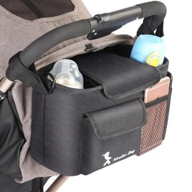 Generic Universal Stroller Organizer - Stroller Caddy / Baby with Insulated Cup Holder attachment & Diaper Storage for On-The-Go Secure Straps, Pockets for Phone, Keys & Toys (black)