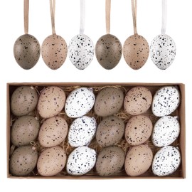 Valery Madelyn 18 Easter Eggs for Hanging Easter Decoration, 4 cm Natural Artificial Mini Easter Eggs for Easter Decoration, Brown White Ornament for Easter Baskets, Spring Decoration, Easter Gifts