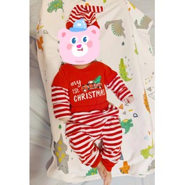 bilison My 1st Christmas Outfit Newborn Baby Boy Long Sleeve Romper Striped Pants with Hat Christmas Clothes Sets