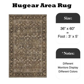 HUGEAR 3x5 Machine Washable Rugs Brown Hallway Area Rug Indoor Accent Rug Floral Low Pile Carpet Soft Throw Rug Bedroom Living Room Office Dining Room Kitchen Laundry Room Non Slip