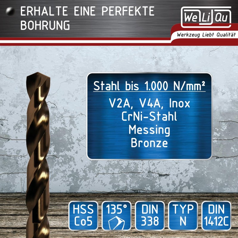 WELIQU Precision Drill Bit Set Made of HSS-E M35 Cobalt