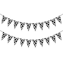 VILIFEVER 2 Pieces Cow Print Banner Flags for Farm Theme Birthday Party Decorations, Cow Farm Animal Barn Party Supplies for Kids Birthday Party, Pre-Strung