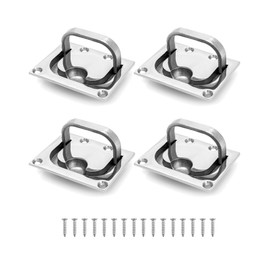 QWORK 4 Pack Marine Grade 316 Stainless Steel Boat Ring Hatch Flush Lift - Flush Ring Pull with Free Mount Screws