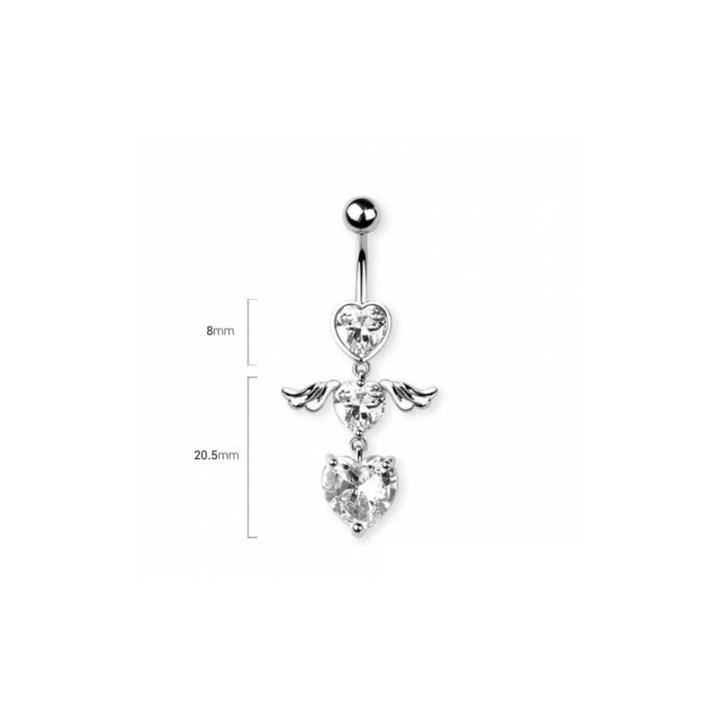 Pierced Owl 14GA 316L Stainless Steel Double CZ Crystal Heart