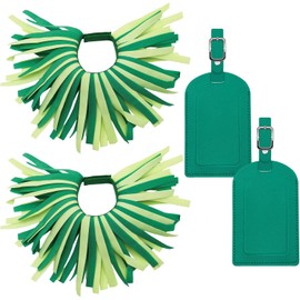 2 pompones de equipaje con etiquetas de equipaje para maletas, Verde Amarillo Claro, 8.6 inches (22 cm) length