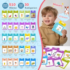 AHJ Talking Flashcards German, Flashcards German 255 Sheets 510 Words, Flash Cards German, Interactive Language Games German Interactive Flashcards for Children from 2-6 Years