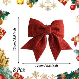 8 Pack Small Glitter Christmas Bows Red,5.5inch Glitter Bows for Christmas Tree Decorations,Wreaths Bows,Sequin Bow Ties Christmas Decorative Bows Tree Wreaths Ornament for Home Christmas Party