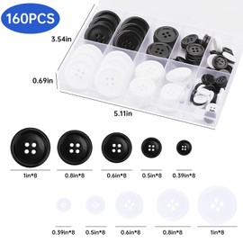 160 Pcs Black and White Buttons,Round Resin 4 Holes Buttons 10/12/15/20/25mm,5 Sizes Buttons for Sewing Knitting,Suit,Coat,Shirt,DIY Decoration,DIY Handmade with Storage Box