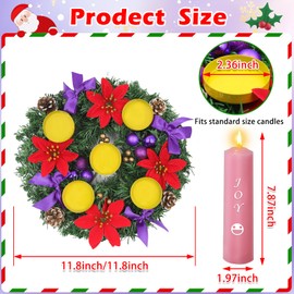 Kenburg Christmas Advent Wreath 5 Candle Holder Set with 2x7'' Pillar Advent Candles, 12 Inch Ring Candle Holder Fire Retardant Centerpiece Decoration for Holiday Rustic Table Indoor Home Church