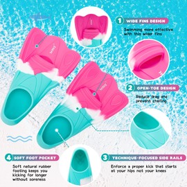 Kids Swim Flippers 100% Silicone - Soft Swim Fins for Toddlers to Teens Ages 3-14 Years | Training, Snorkeling | Multiple Colors
