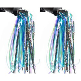 Upstore 1 Pair Children's Scooter Bicycle Tassel Band Handlebar Colourful Streamers Pompom Pair Bicycle Grips Sparkle Baby Carrier Decoration Accessories (Blue)