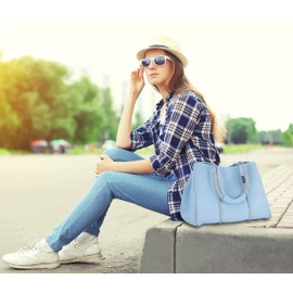 QOGiR Neoprene Multipurpose Beach Bag Tote with Inner Zipper Pocket (Light Blue, X-Large)