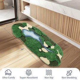 Naoloture Green Long Moss Bathroom Runner Rug Bath Mat, Ultra Thick Soft 3D Aesthetic Decor Cute Tufted Bath Rugs, Non Slip Absorbent Washable Moss Carpet for Hallway Bedroom Laundry Room, 24x59 Inch