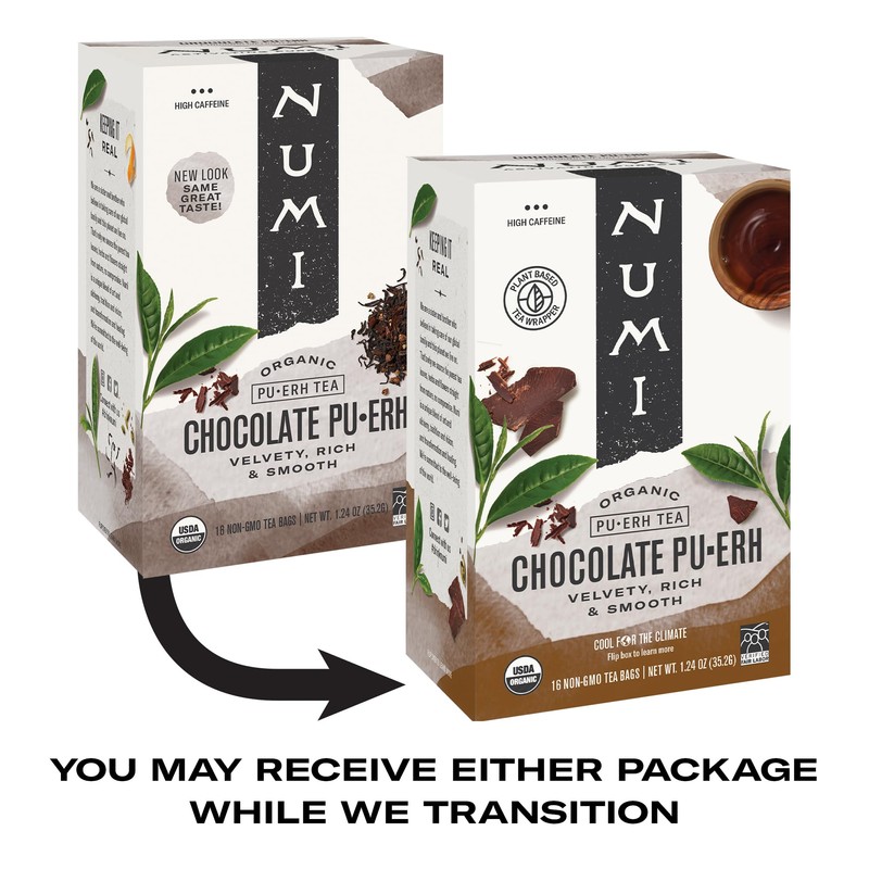 Numi Organic Chocolate Pu-erh Tea, 16 Dark Tea Bags, Aged