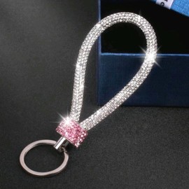 Generic Rainbow Silver Rhinestone Keychain Sparkle, Bling Glitter Crystal Lanyard Key Chain, Bracelet Wristlet Bangle Key Ring Holder, Pink Silver, One Size