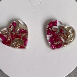 JLAdams Designs Heart Shaped Crushed Glass Stud Earrings