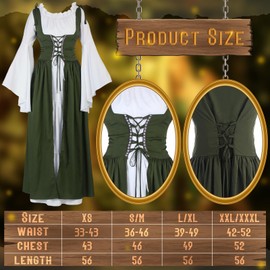 Bonuci Renaissance Fairy Costume Women Medieval Dress with Elf Ears Moon Head Chain Flower Crown for 1700s Victorian Cosplay(X-Small,Light Green)