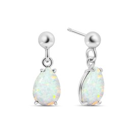 925 Sterling Silver White Opal Earrings for Women - Teardrop Earrings for Women - Silver Drop Earrings for Women - October Birthstone Jewelry - Small Dainty Earrings for Women - Opal Jewelry