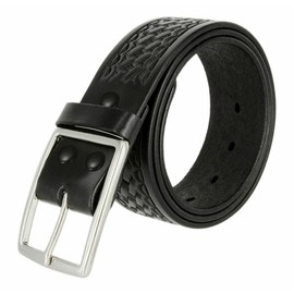 Men's Basketweave Genuine One Piece Leather Utility Uniform Work Belt 1.75 Inch Wide (Black, 40)