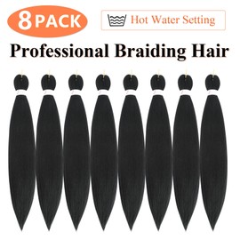 Braiding Hair 24 Inch 8 Packs Braiding Hair Pre Stretched Long Braiding Hair For Twist Or Box Braids Pre Stretched Braiding Hair For Crochet Braids Hot Water Setting Soft Yaki Texture(24Inch,#2)