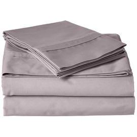 Tribeca Living Queen Bed Sheet Set, Crisp and Smooth Cotton Percale Solid Sheets and Pillowcase Set, Extra Deep Pocket, 300 Thread Count, 4-Piece Luxury Bedding, Grey