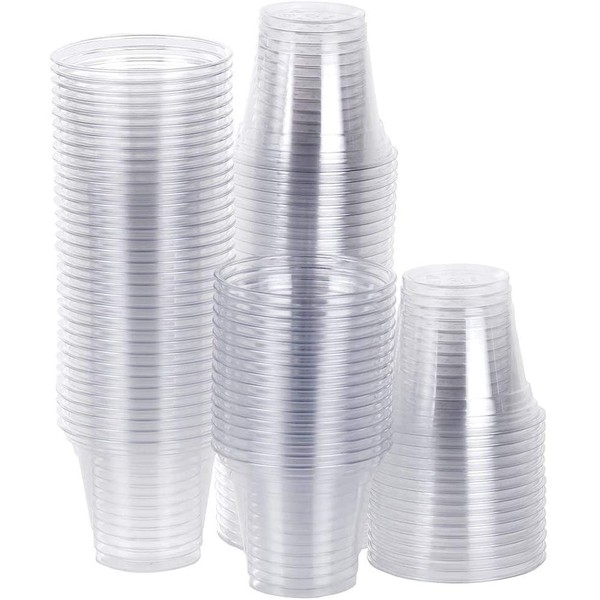 TashiBox 9 oz Disposable Plastic Party Cups, Tumblers, 100 Count, Crystal Clear
