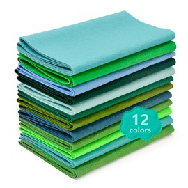 Large Stiff Felt Sheets Bundle Felt Fabric Sheets for Crafts 12 Rolls 8"x35" Soft Summer Color 12 Assorted Colors Felt Pack for Kids DIY Craft Sewing Squares Nonwoven Patchwork (Green Series)