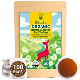 WT WEETEE Organic Roasted Dandelion Root Tea Bags, Dandelion Herbal Tea 100 Count, Caffeine Free, Support Healthy, Vitamins Rich