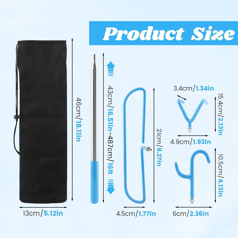 Kazheon Disc Golf Retriever Pole 16ft with Durable Stainless Steel