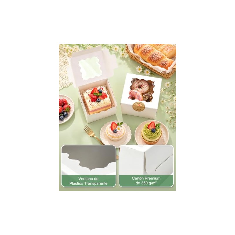 50 Cajas de Postre con Ventanas, Cajas Individuales para Cupcakes