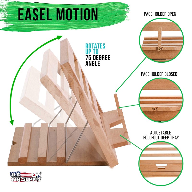 U.S. Art Supply Large Wooden Table Easel - Adjustable Incline,