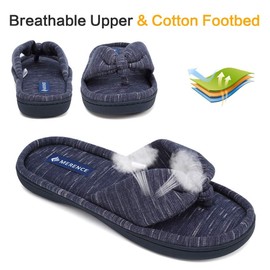 CIOR Women's Cozy Memory Foam Spa Thong Flip Flops House Indoor Slippers Plush Gridding Velvet Lining Clog Style-U120MTW017-Navy Blue -42-43