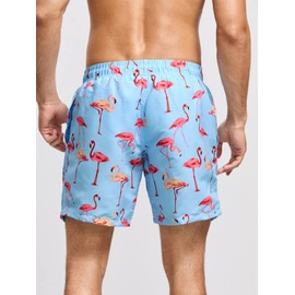 Mywu - Traje de baño para hombre de 5 pulgadas con forro de malla, divertidos trajes de baño de secado rápido, Azul claro y patrón de flamenco, XX-Large