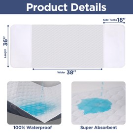 Saddle Style Washable Bed Pad for Incontinence, Waterproof and Reusable Underpad with Tuck-in Sides, Leakage & Sweat Mattress Protector for Adults, Twin 36x38 inch Bed Pads (2 Count,White)