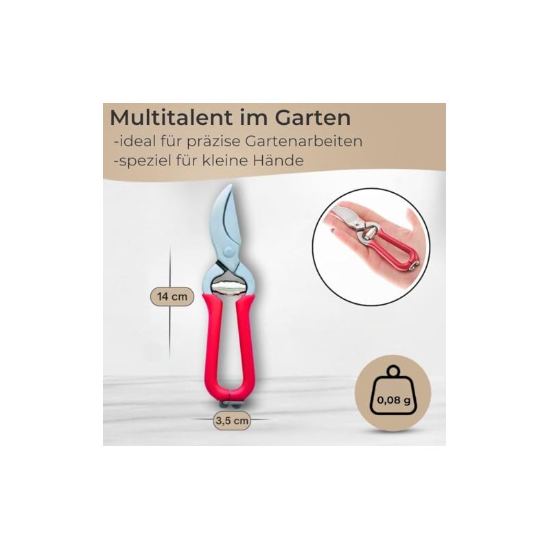 TOPANBIETER 999 Gartenschere – 14 cm rote Obst- und Blumenschere,