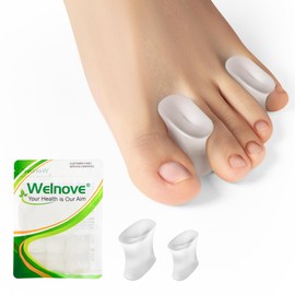 Welnove Upgraded Gel Toe Separators – 16-Pack Aloe Vera Extract Infused Silicone Toe Spacers for Straightening Overlapping Toes, Calluses – Bunion Corrector for Men and Women (Multi-Size, Clear)