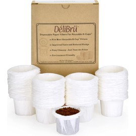 Delibru K Cup Disposable Paper Filters 100 Pack Fits With All Reusable Coffee Pods - Compostable and Disposable Coffee Filters for Keurig Single Cup