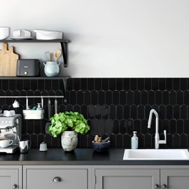 Vamos Tile Upgraded Thicker Design Peel and Stick Backsplash Tile, 10-Sheet Black with Dark Gray Grout Self Adhesive Vinyl Wall Tiles, Stick on Backsplash for Kitchen, Bathroom,RV