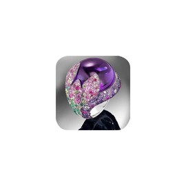 Women's Statement Rings Luxury Deep Purple Simulated Pearl Stunning Cocktail Exaggerated Big Ring Rainbow Colored Gem Full Crystal Petals Anniversary Wedding Band for Women, size 9