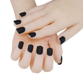 24pcs/set Short Black Matte Fake Nails Full Cover False Nails for Women Girls Manicure Acrylic Fake Nail Tips