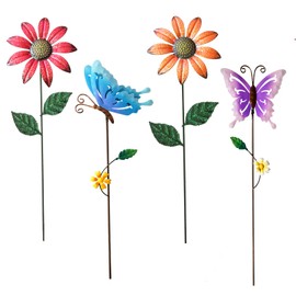 MGSYPHOME Metal Flowers for Outside, 16.15" 4-Pack Metal Colorful Butterfly & Flower Decorative Garden Stakes for Spring Garden Decor, Shaking Head Yard Art Decorations for Patio Lawn Ornaments