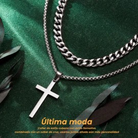 Collar Cruz GIEVULEO Acero Inoxidable Color Plata 60cm Diseño Unisex