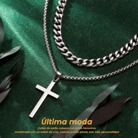 Collar Cruz GIEVULEO Acero Inoxidable Color Plata 60cm Diseño Unisex